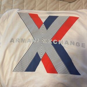 Armani Exchange Men's White Tee with Red and Blue Graphic